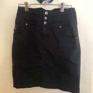 High waisted black denim pencil skirt